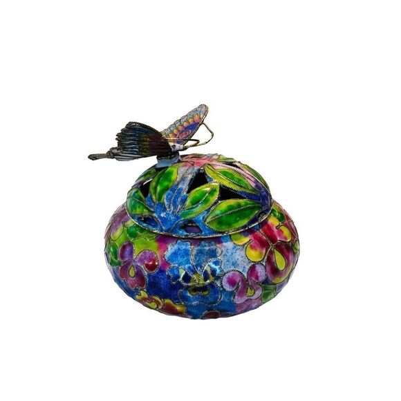 Vintage Cloisonne Butterfly Trinket Box With Lid Guild Trim Beautiful! - Picture 1 of 5